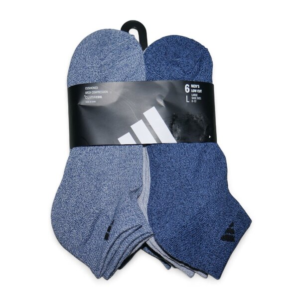 6 Pair Adidas Men's Low Cut Socks with Arch Compression Indigo Blue/Grey/Collegi - Picture 6 of 12